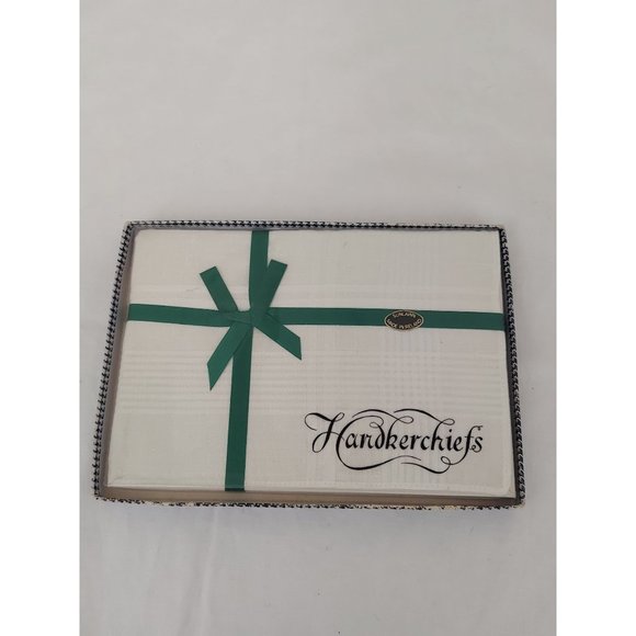 Vintage Sunlawn Mens Cotton Handkerchiefs Set of 2 Solid White Plaid Ireland NIB - Picture 1 of 4